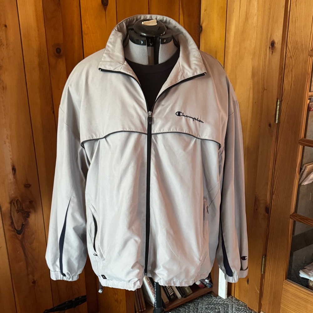 Champion Light Gray Windbreaker with Black Trim